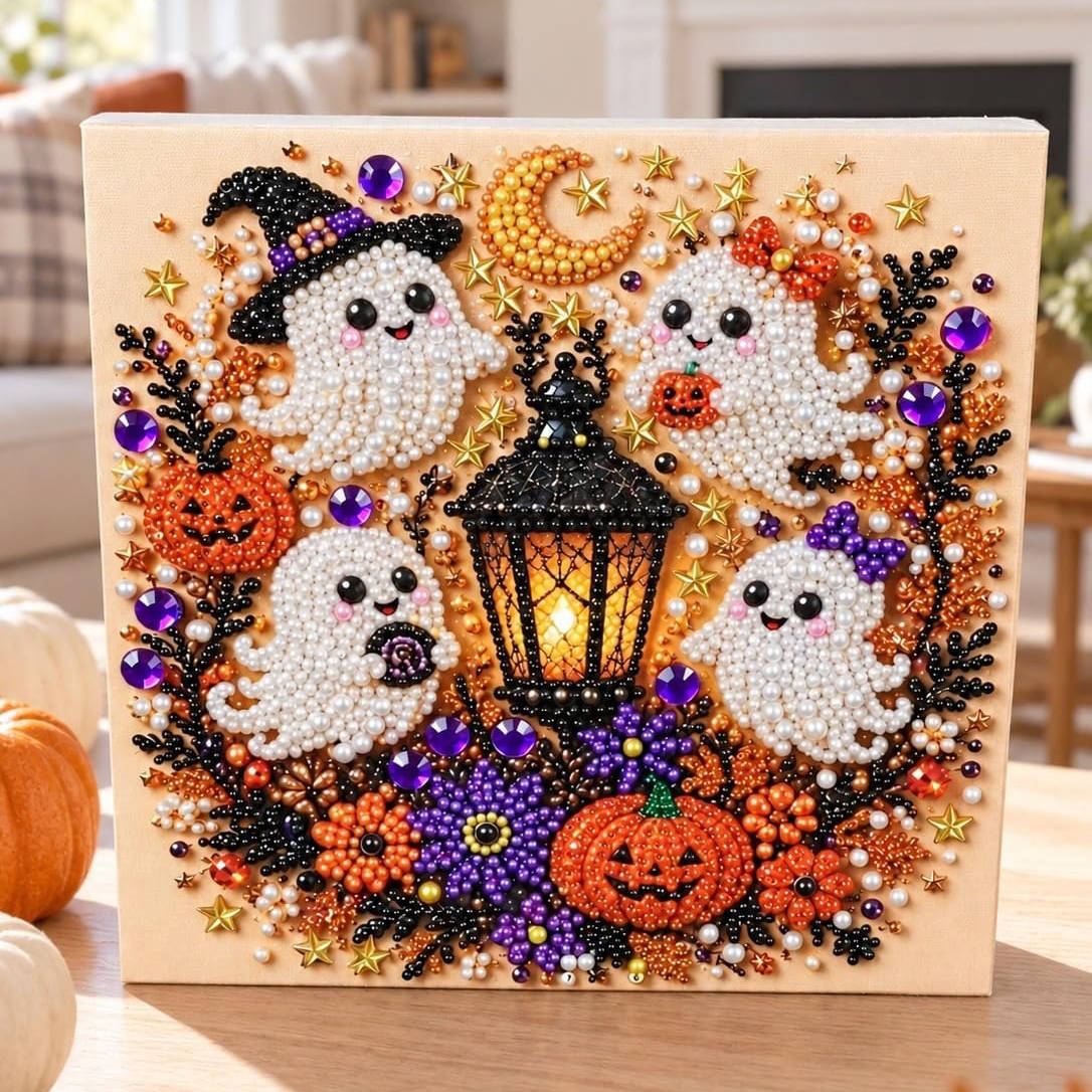 Diamond and Pearl Art Kits for Adults, Halloween Framed Wall Decor and DIY Craft Kit
