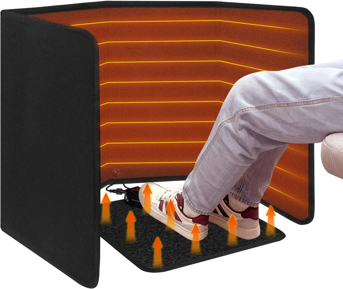 Under Desk Heater with Heated Floor Mat, Portable Foot Warmer with 8 Heat Levels and 12H Timer for Home Office