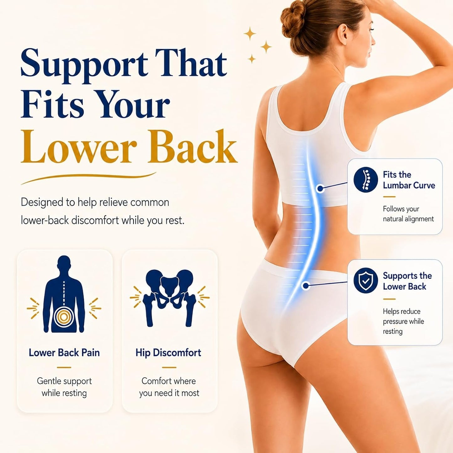 Lower Back Support Pillow, Memory Foam Lumbar Pillow for Sleeping, Cooling Waist Bolster for Side, Back and Stomach Sleepers