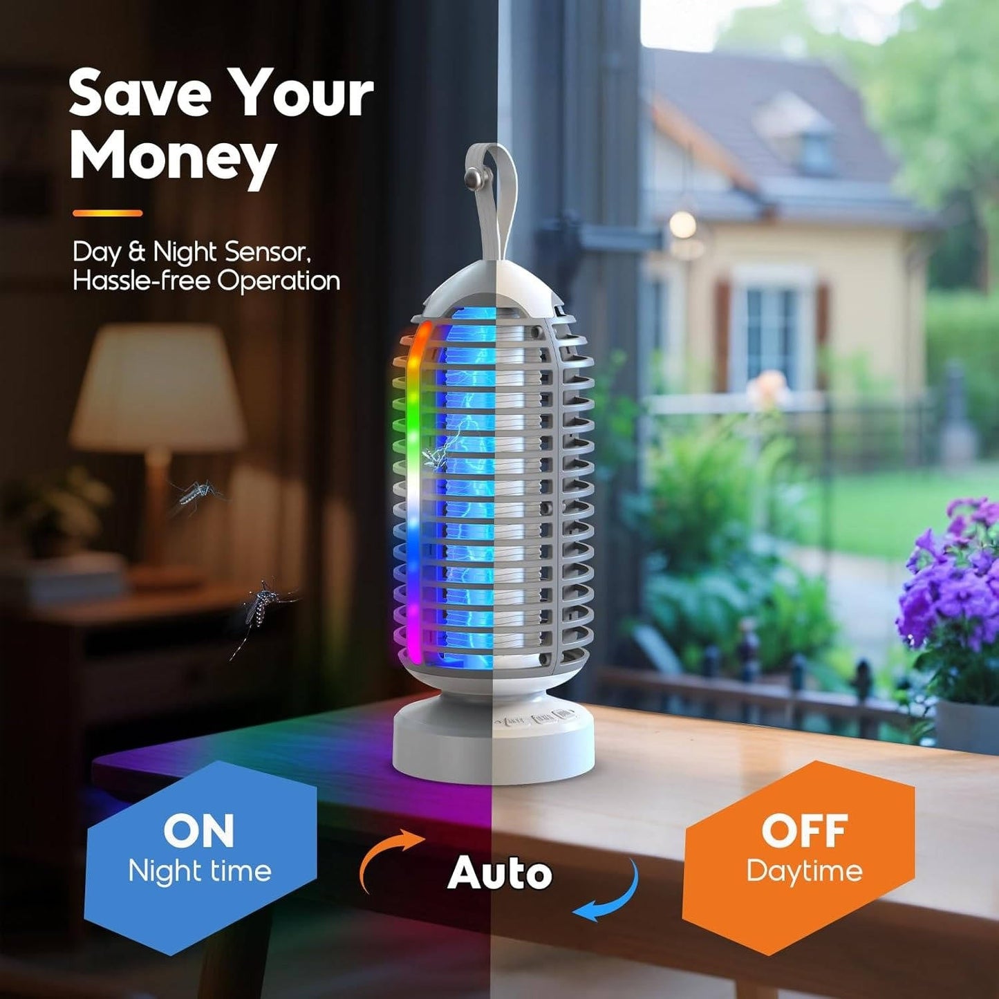 Cordless Bug Zapper with Marquee Light, Mosquito Zapper Indoor Outdoor for Home, Kitchen, Patio, Camping, Party