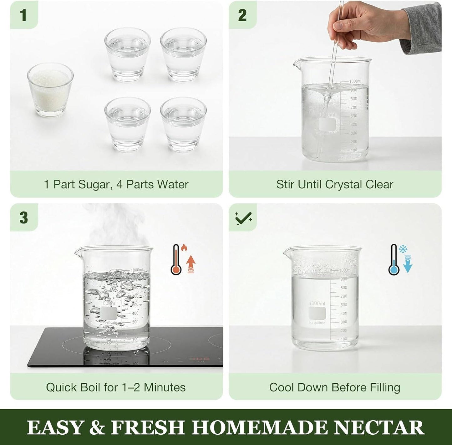 Glass Hummingbird Feeder for Outdoors, Wild Bird Feeder with 6 Feeding Ports for Garden Yard
