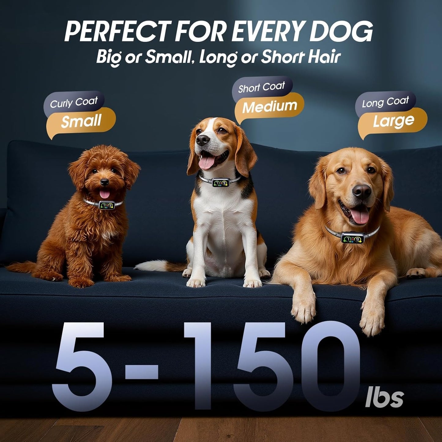 Smart Dog Bark Collar with Advanced Bark Detection, Rechargeable Anti Barking Collar, IP67 Waterproof
