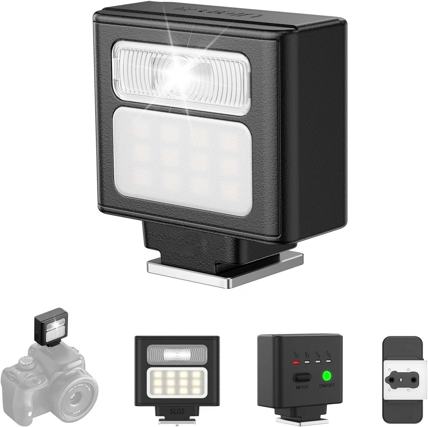 Mini Camera Flash Light GN8, 6500K LED Speedlite for Canon, Sony, Nikon and Fuji DSLR, Vlog and Outdoor Photography