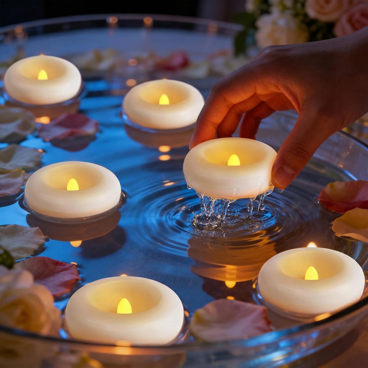 12 Pack Floating LED Tea Candles, Water Activated Waterproof Flameless Lights for Pools, Parties and Camping