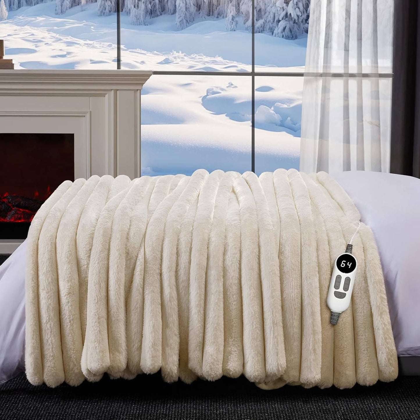 Heated Throw Blanket, Cozy Faux Fur Electric Blanket for Sofa, Bed and Home