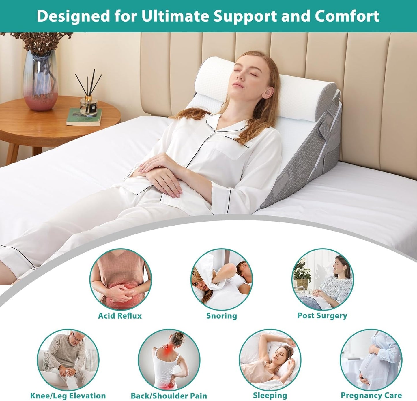 Wedge Pillow Headboard, 3PCS Orthopedic Bed Wedge Pillows Set for After Surgery, Adjustable Back Support Pillow