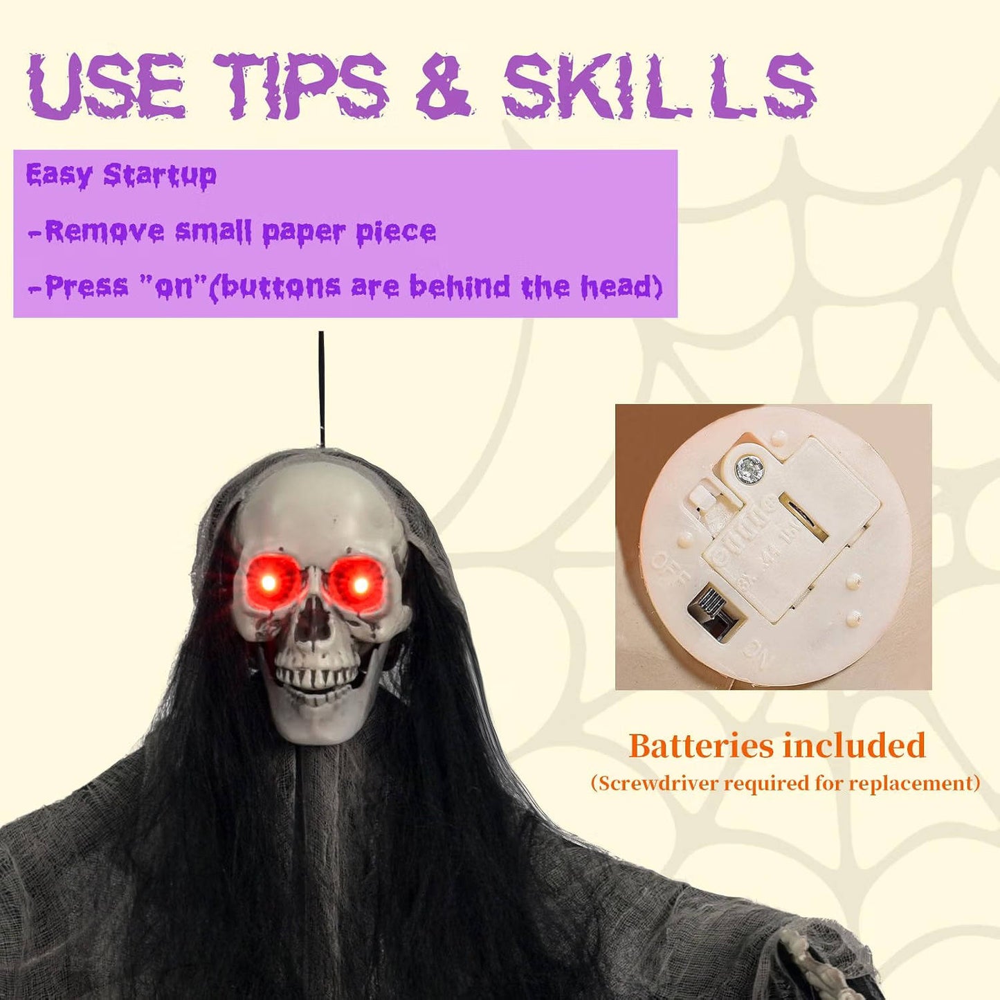 3 Pack Halloween Decorations, Lighted Eye Skeleton Ghosts for Indoor and Outdoor Halloween Decor