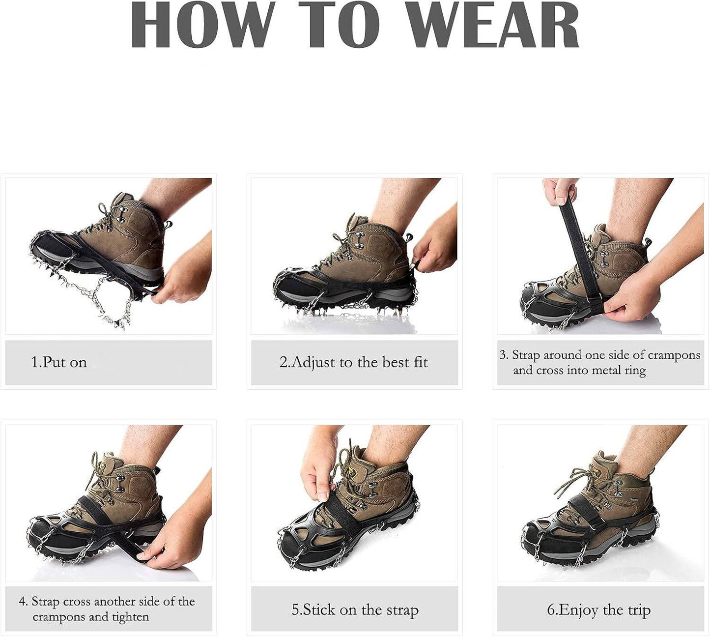 Ice Cleats for Shoes and Boots, 19 Stainless Steel Spikes, Anti Slip Snow Traction Grips for Hiking, Walking and Climbing