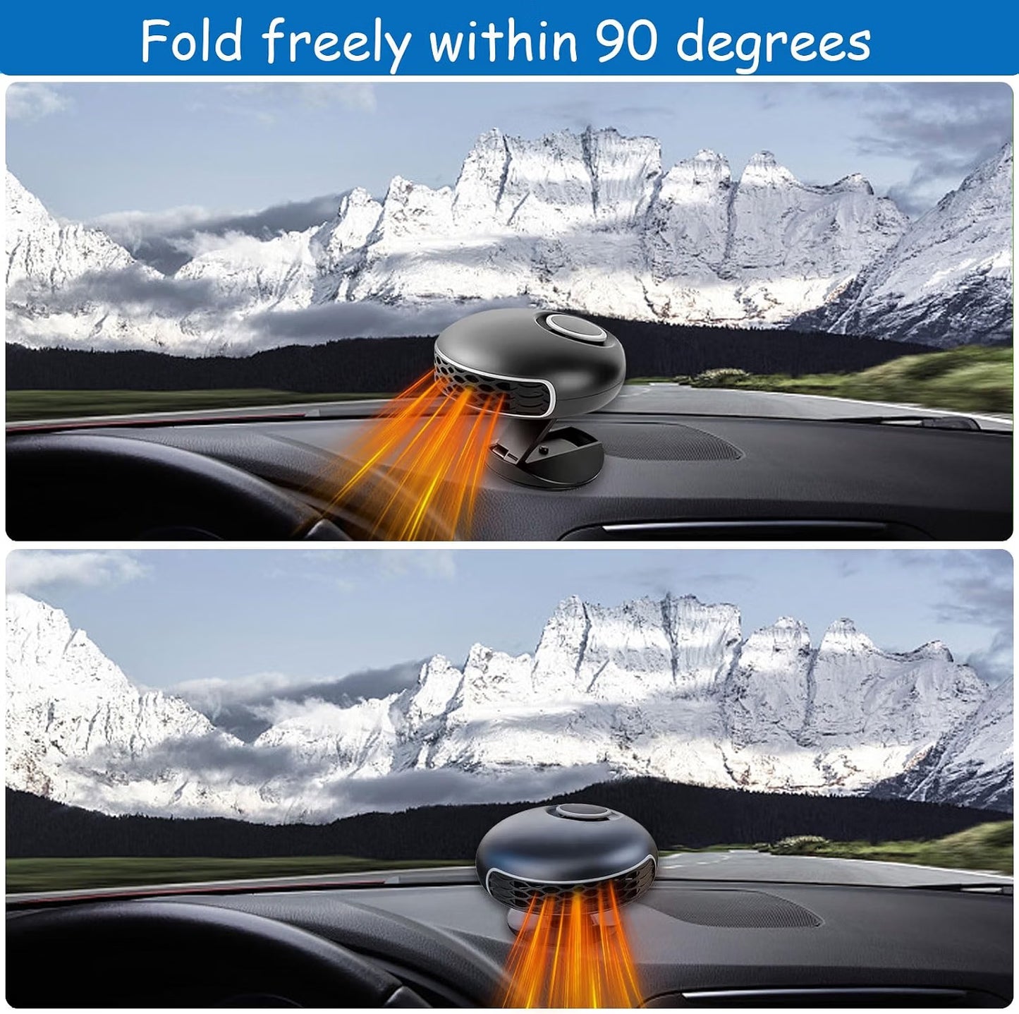 12V Car Heater, 150W Cigarette Lighter Defroster and Defogger, 360 Degrees Rotating Portable Fast Heater for Windshield