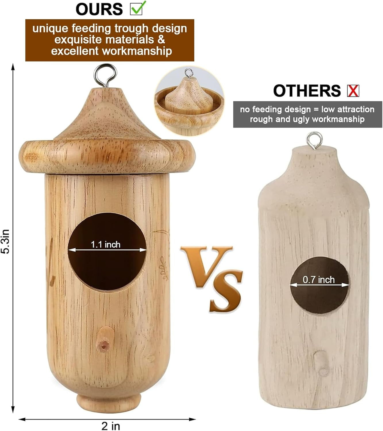 House for Outside Nesting 3 Pack with Bird Feeder, Small Wooden Bird House for Outdoors with Hemp Ropes