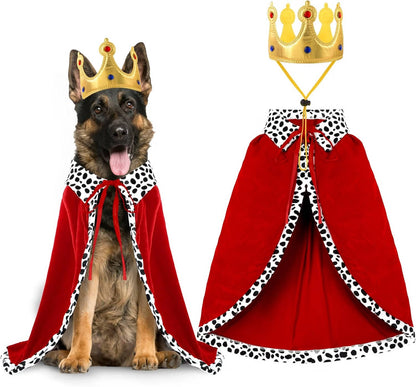 Halloween Dog King Costume, Royal Cape with Crown for Medium and Large Dogs, Pet Costume for Parties