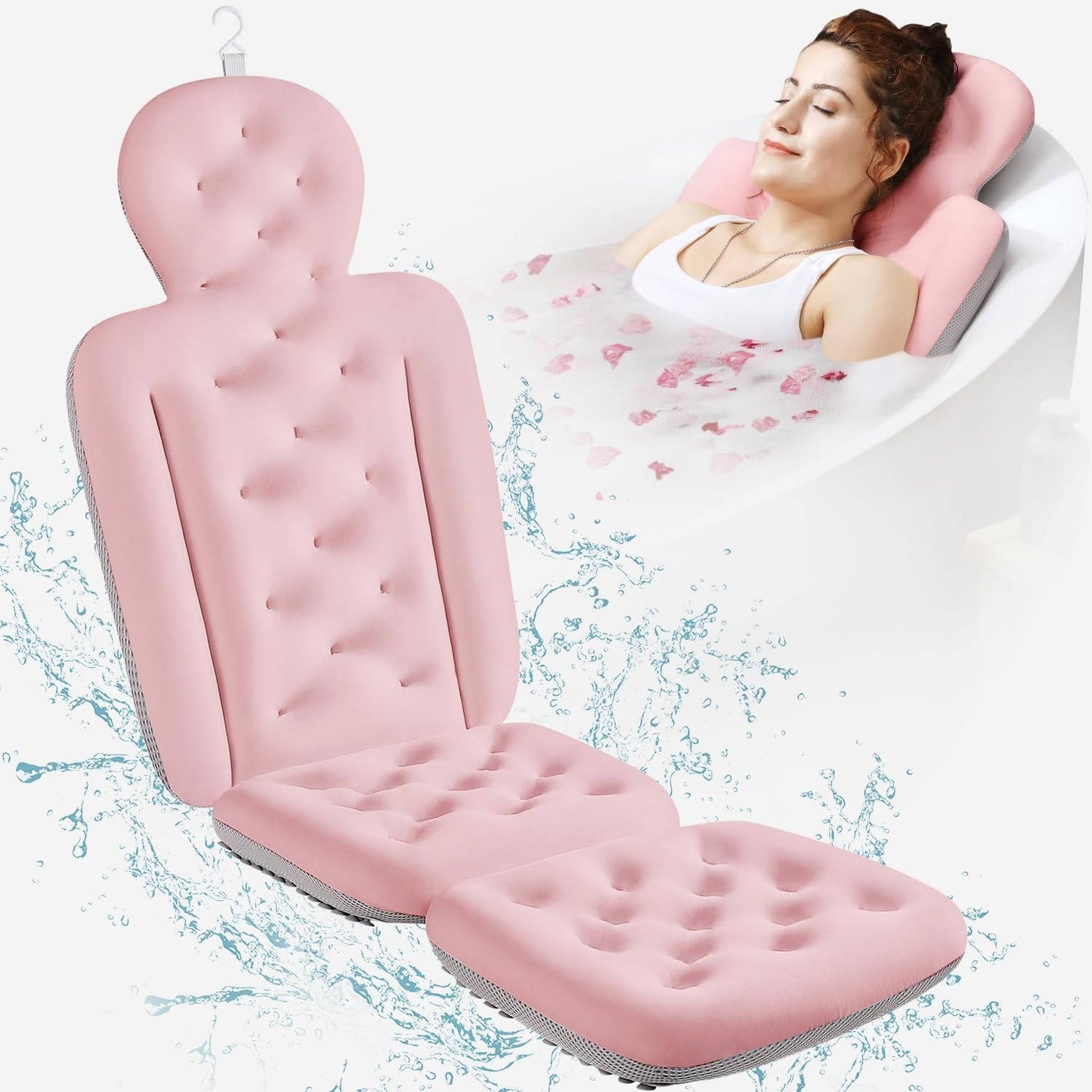 Full Body Bath Pillow for Bathtub, Thick Tub Cushion, Head, Neck and Back Support, Luxury Bath Headrest