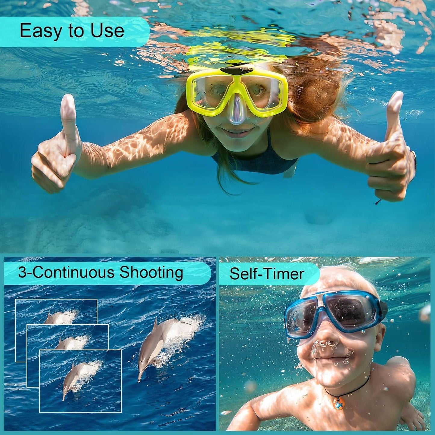 4K 64MP Underwater Digital Camera, Waterproof Camera for Swimming, Snorkeling and Diving