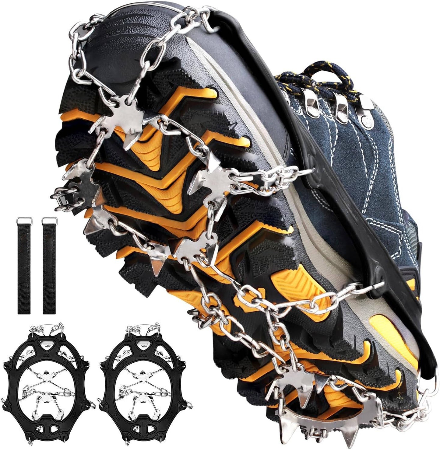 Ice Cleats for Shoes and Boots, 19 Stainless Steel Spikes, Anti Slip Snow Traction Grips for Hiking, Walking and Climbing
