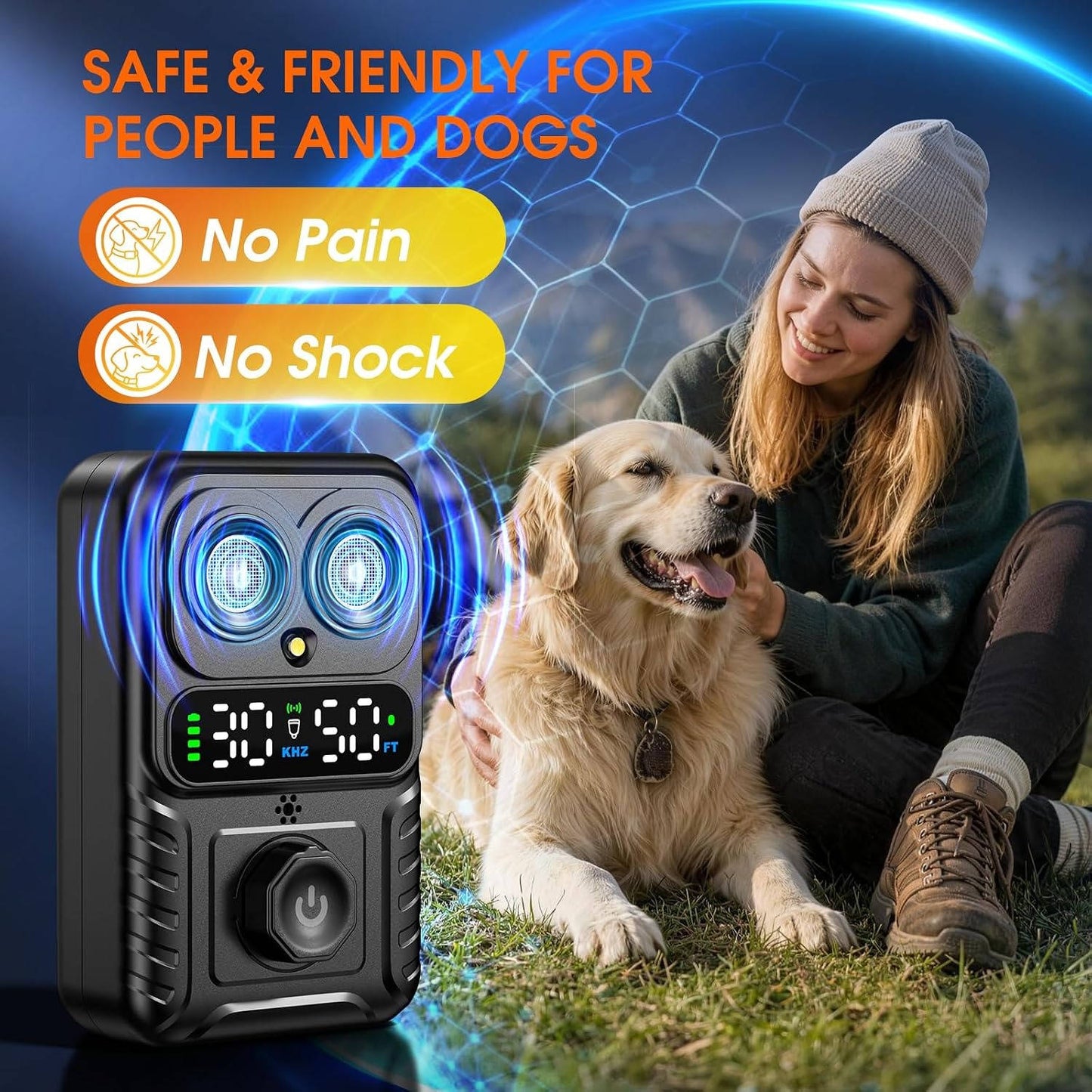2 Pack Automatic Dog Bark Control Device, Smart Ultrasonic Anti Barking Deterrent for Dogs, Outdoor Bark Control Box