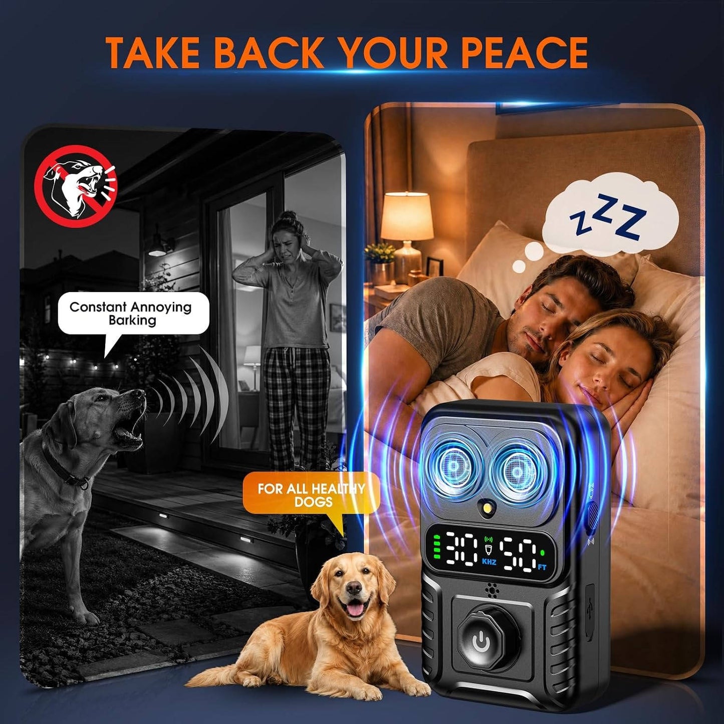 2 Pack Automatic Dog Bark Control Device, Smart Ultrasonic Anti Barking Deterrent for Dogs, Outdoor Bark Control Box