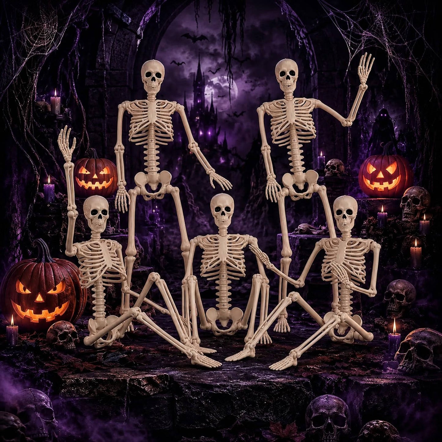 2 Pack 36 Inch Halloween Skeleton Decorations, Movable Joint Skeletons for Haunted Houses, Front Lawn and Graveyard Props