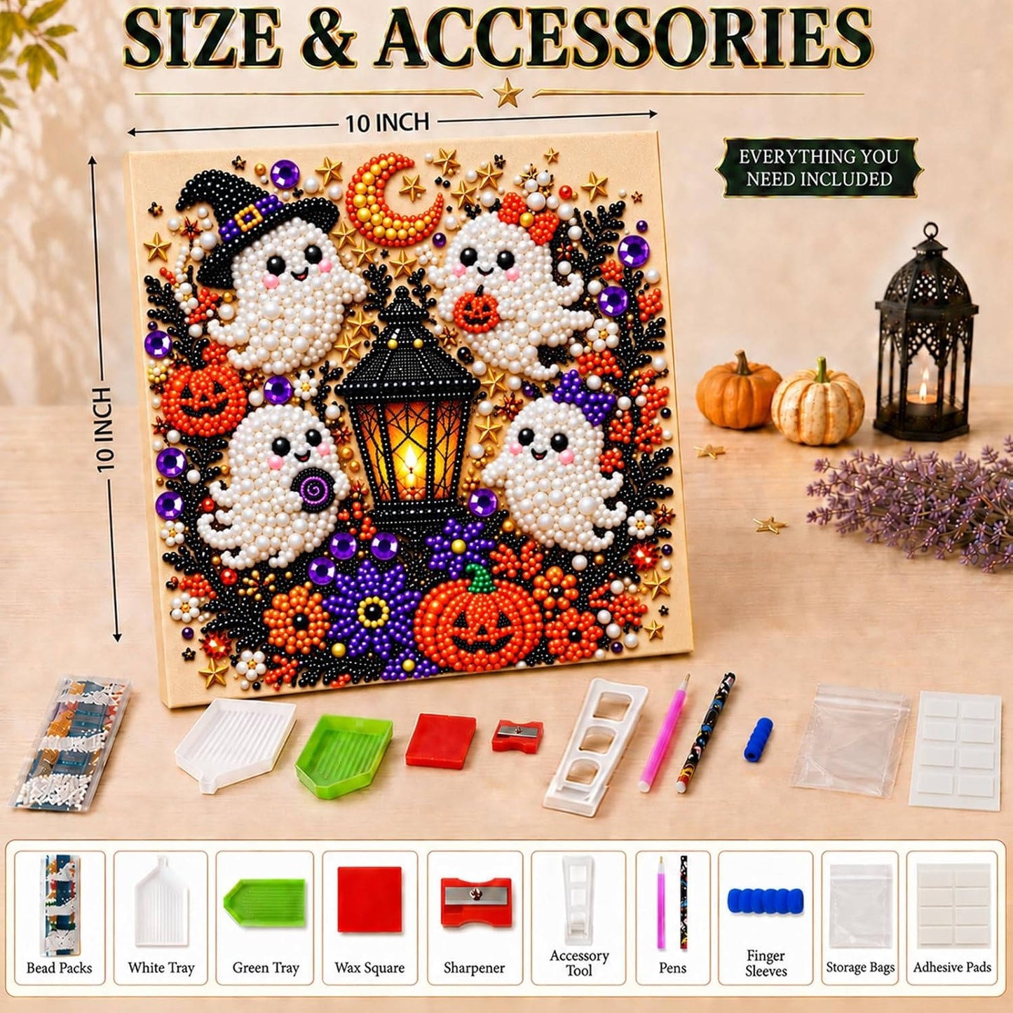 Diamond and Pearl Art Kits for Adults, Halloween Framed Wall Decor and DIY Craft Kit