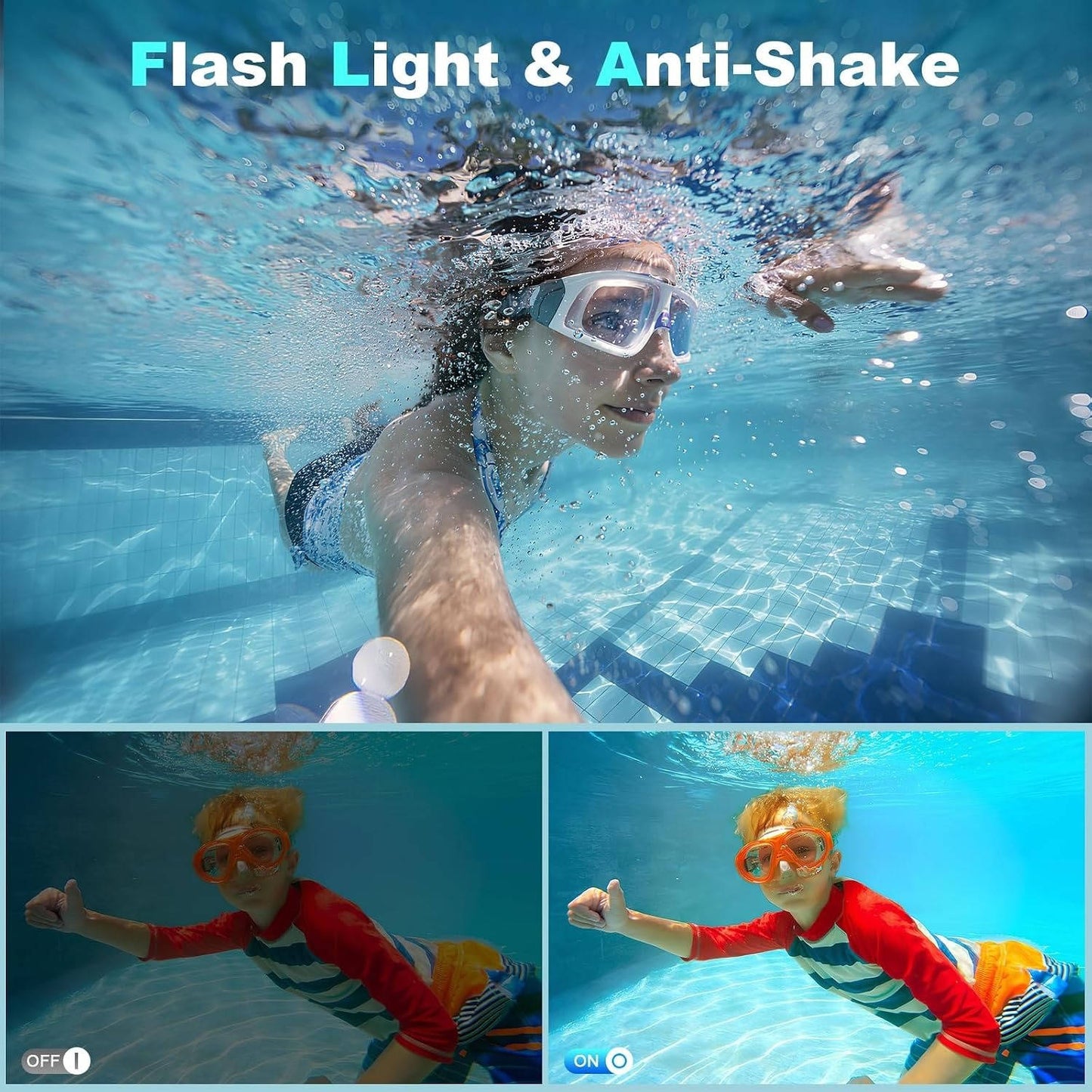 4K 64MP Underwater Digital Camera, Waterproof Camera for Swimming, Snorkeling and Diving