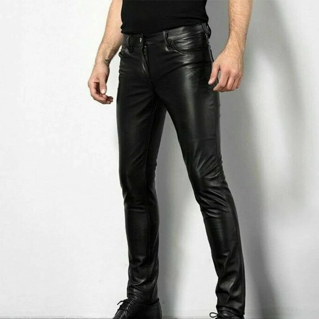 Slim Fit Faux Leather Pants with Spandex Stretch and Low Rise, Ankle Length