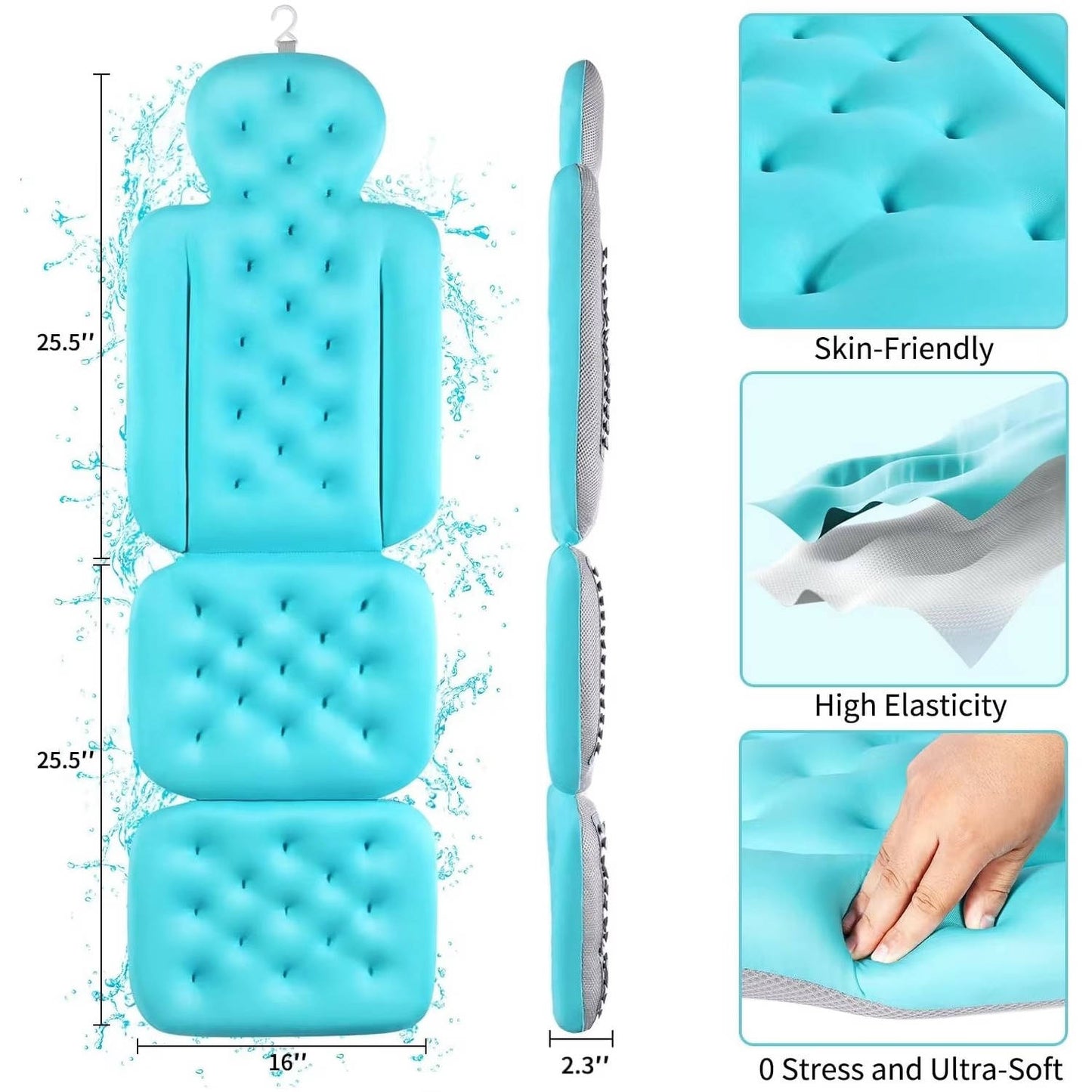 Full Body Bath Pillow for Bathtub, Thick Tub Cushion, Head, Neck and Back Support, Luxury Bath Headrest