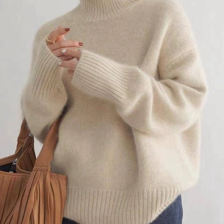 Turtleneck Sweater with Loose Fit and Full Length Sleeves, Stretch Knit
