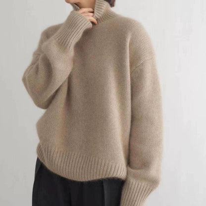 Turtleneck Sweater with Loose Fit and Full Length Sleeves, Stretch Knit