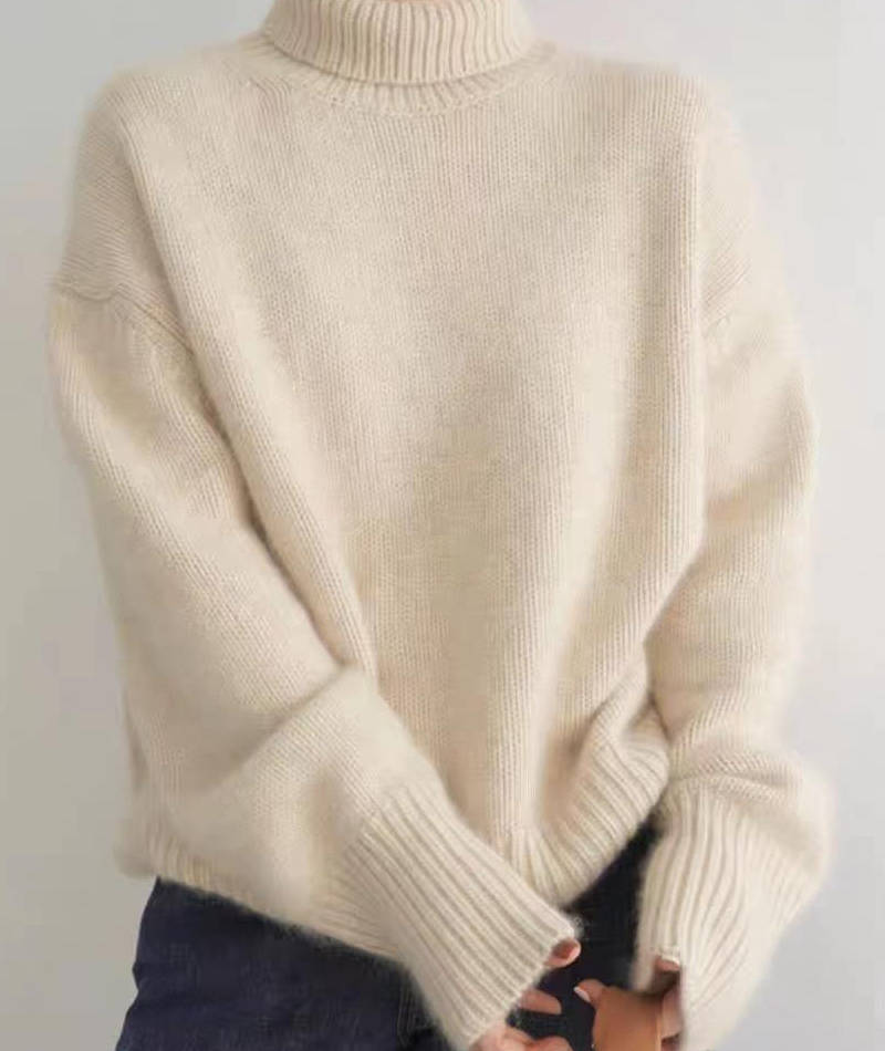 Turtleneck Sweater with Loose Fit and Full Length Sleeves, Stretch Knit
