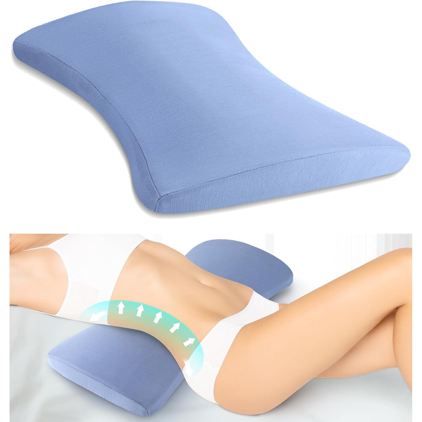 Lower Back Support Pillow, Memory Foam Lumbar Pillow for Sleeping, Cooling Waist Bolster for Side, Back and Stomach Sleepers