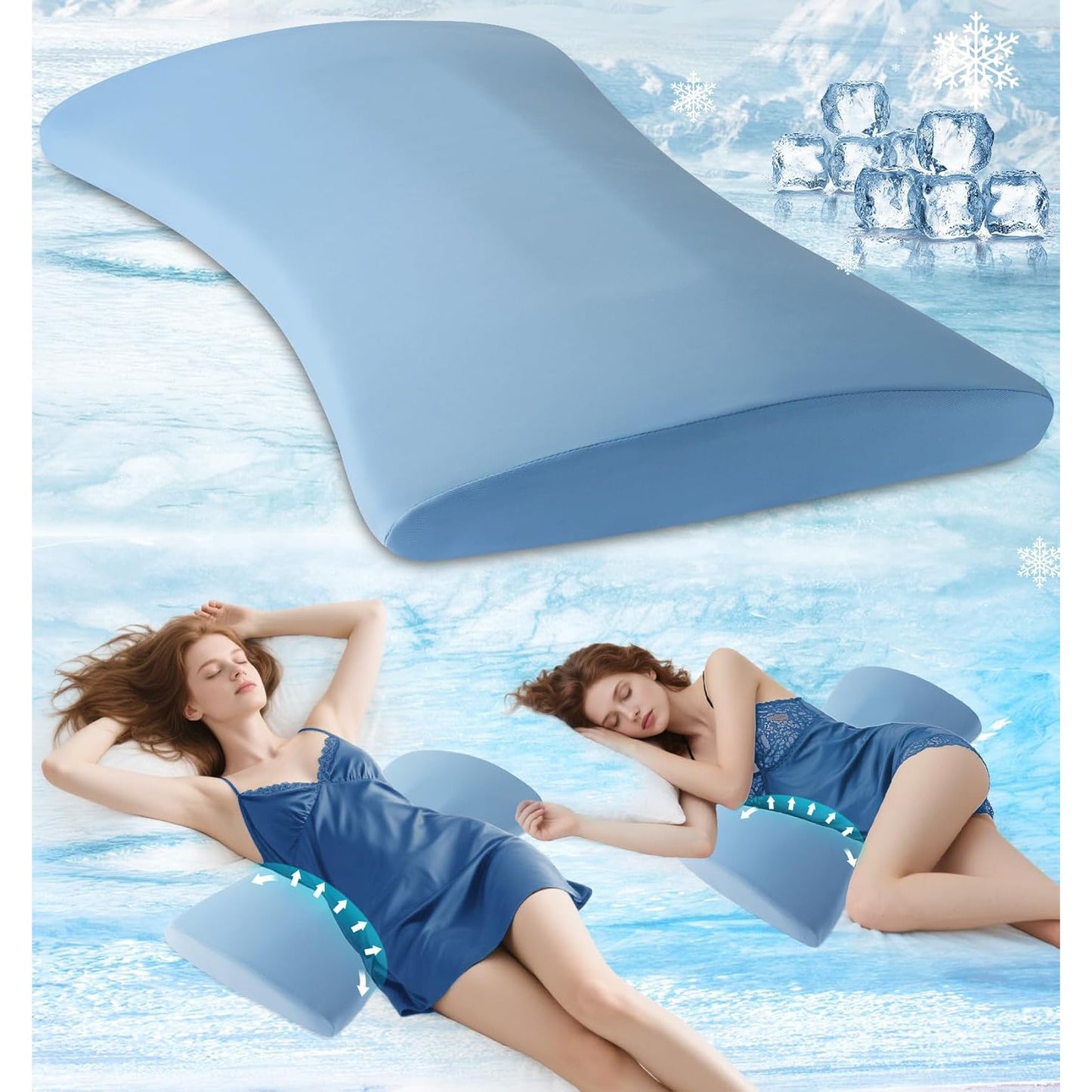 Lower Back Support Pillow, Memory Foam Lumbar Pillow for Sleeping, Cooling Waist Bolster for Side, Back and Stomach Sleepers