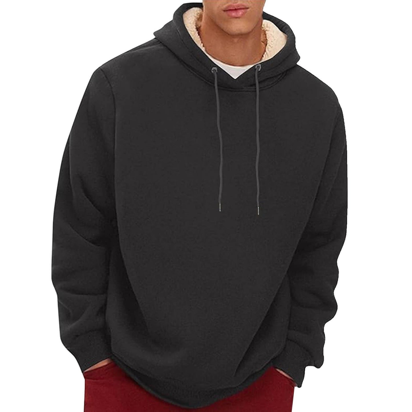 Sherpa Fleece Hoodie with Hidden Security Pocket and Raglan Sleeves for Men