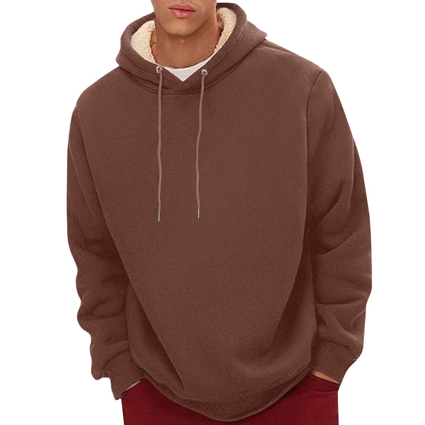 Sherpa Fleece Hoodie with Hidden Security Pocket and Raglan Sleeves for Men