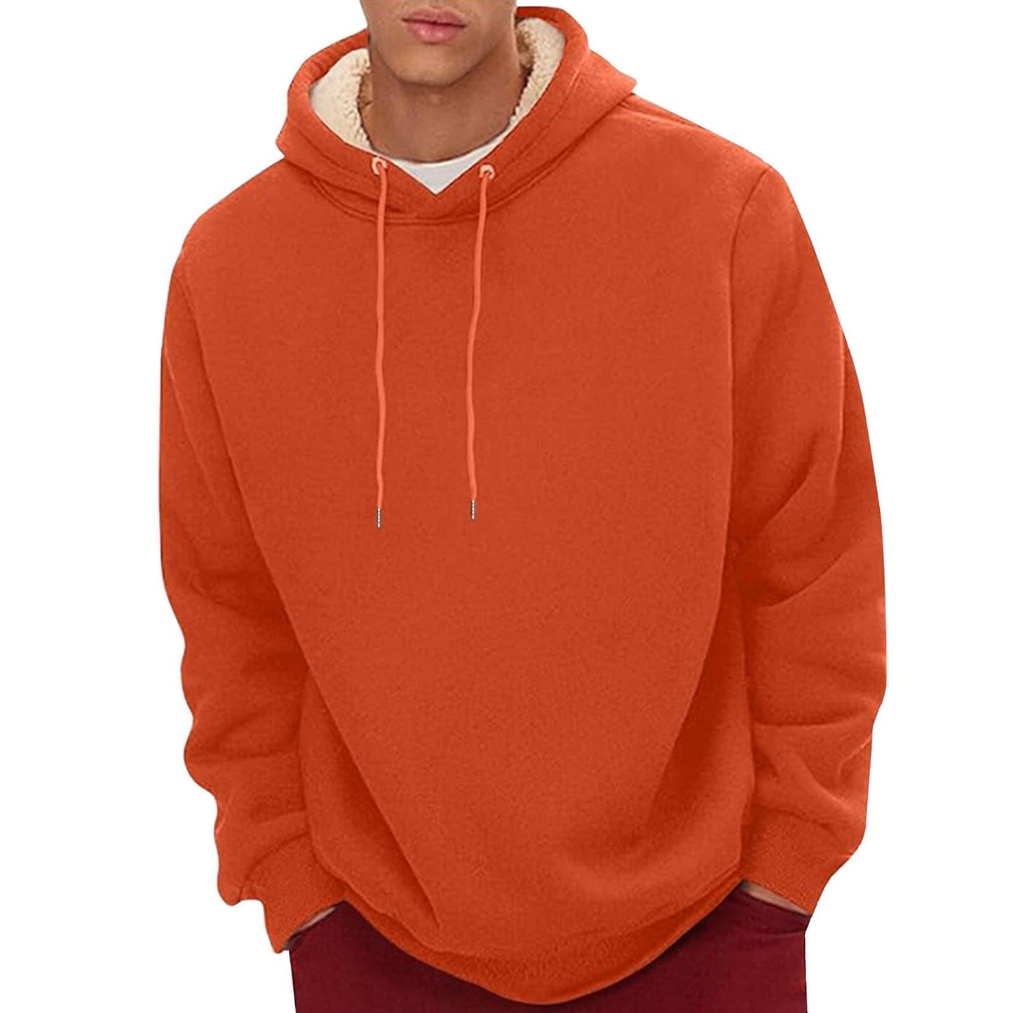 Sherpa Fleece Hoodie with Hidden Security Pocket and Raglan Sleeves for Men