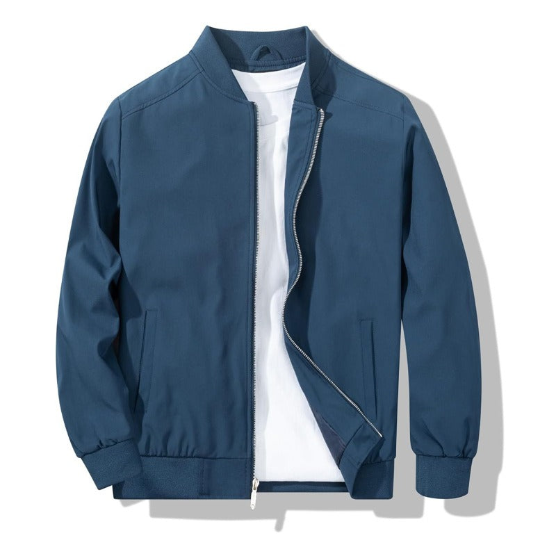 Mens Bomber Jacket with Metal Zipper and Rib Knit Trim for Spring Fall
