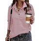 Womens Stand Collar Pullover with Partial Button Placket and Drawstring Neckline