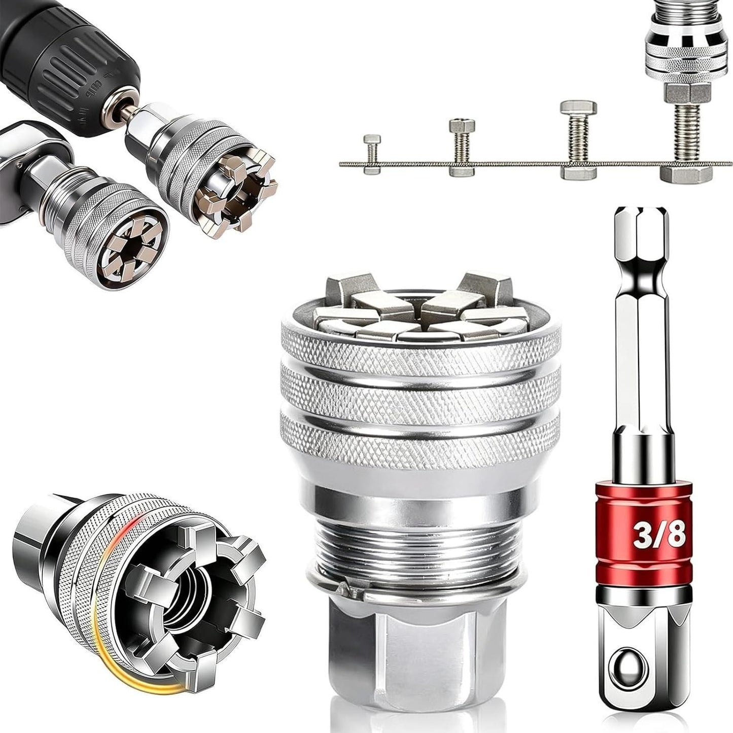 Universal Socket Wrench Tool, Adjustable Multi Function Socket for Ratchet, Torque Wrench and Power Drill