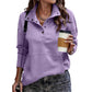 Womens Stand Collar Pullover with Partial Button Placket and Drawstring Neckline