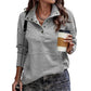 Womens Stand Collar Pullover with Partial Button Placket and Drawstring Neckline