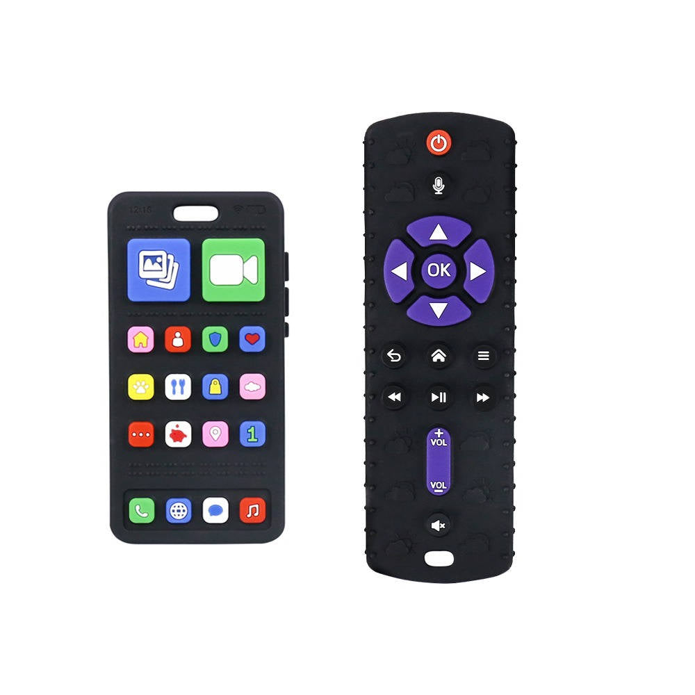 Baby Remote Control Teether Set 2 Pack, BPA Free Silicone Sensory Teethers for Gum Relief and Infant Care