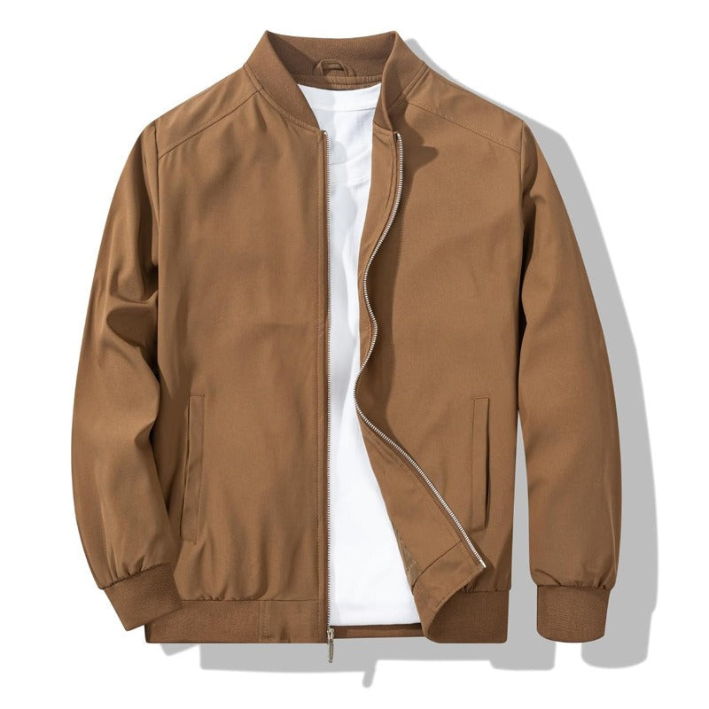 Mens Bomber Jacket with Metal Zipper and Rib Knit Trim for Spring Fall