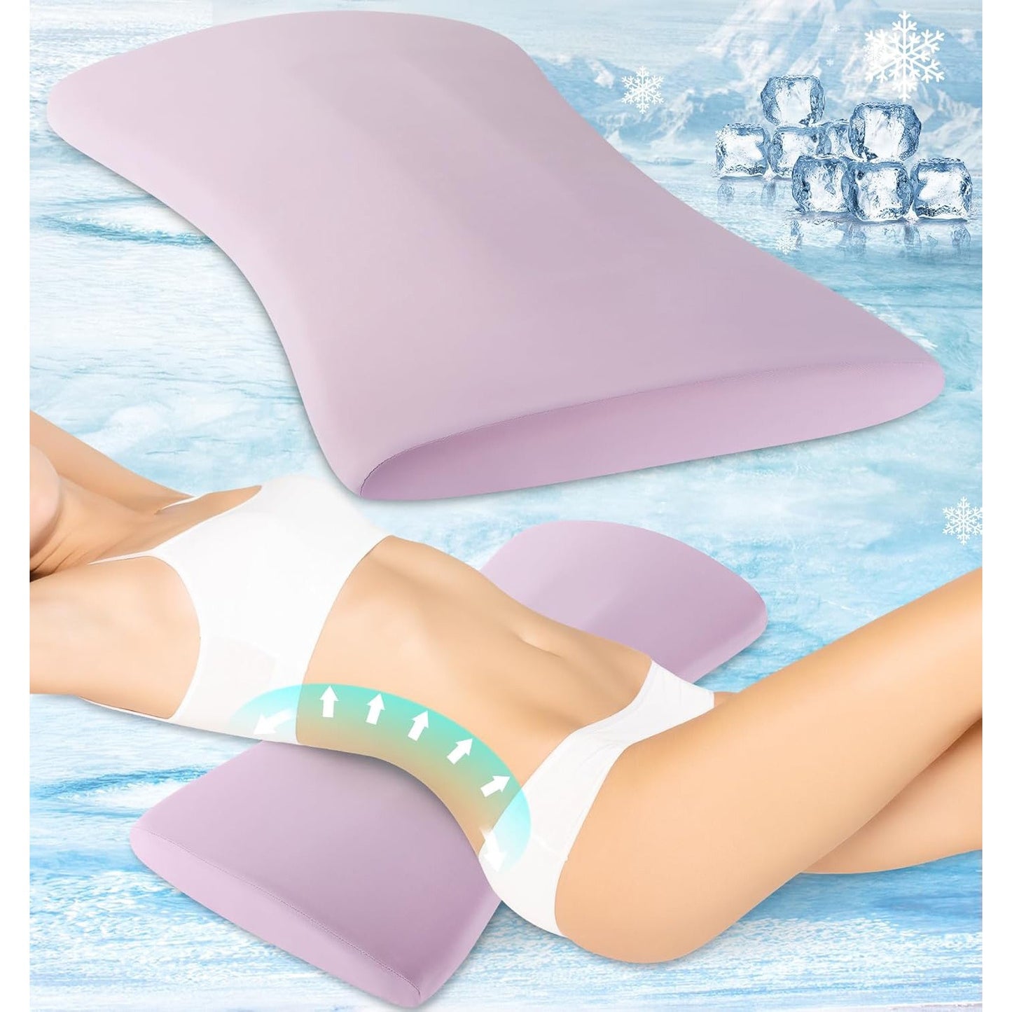 Lower Back Support Pillow, Memory Foam Lumbar Pillow for Sleeping, Cooling Waist Bolster for Side, Back and Stomach Sleepers