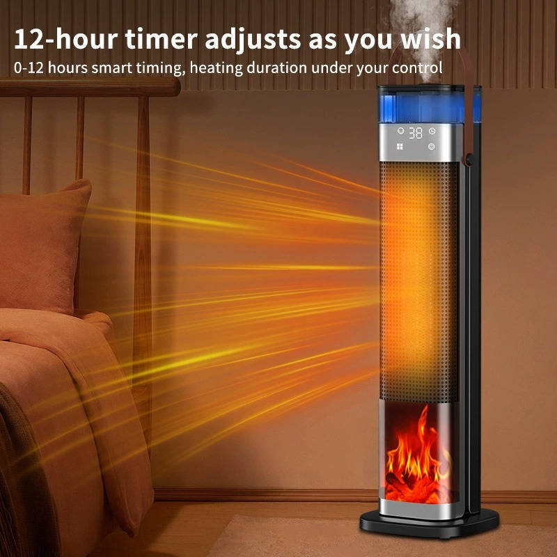 2000W Space Heater, 2 in 1 Ceramic Tower Heater with Humidifier and 3D Flame Effect for Large Room Bedroom Office Home