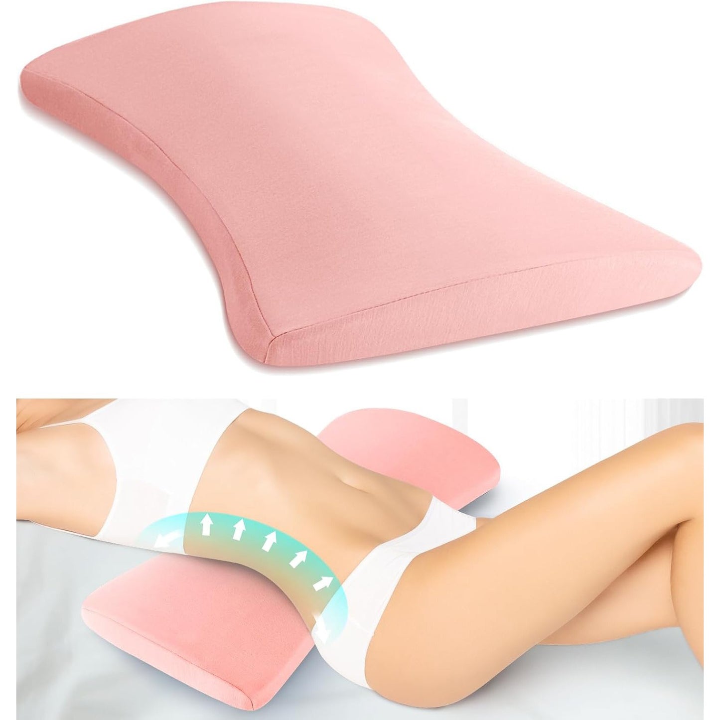 Lower Back Support Pillow, Memory Foam Lumbar Pillow for Sleeping, Cooling Waist Bolster for Side, Back and Stomach Sleepers