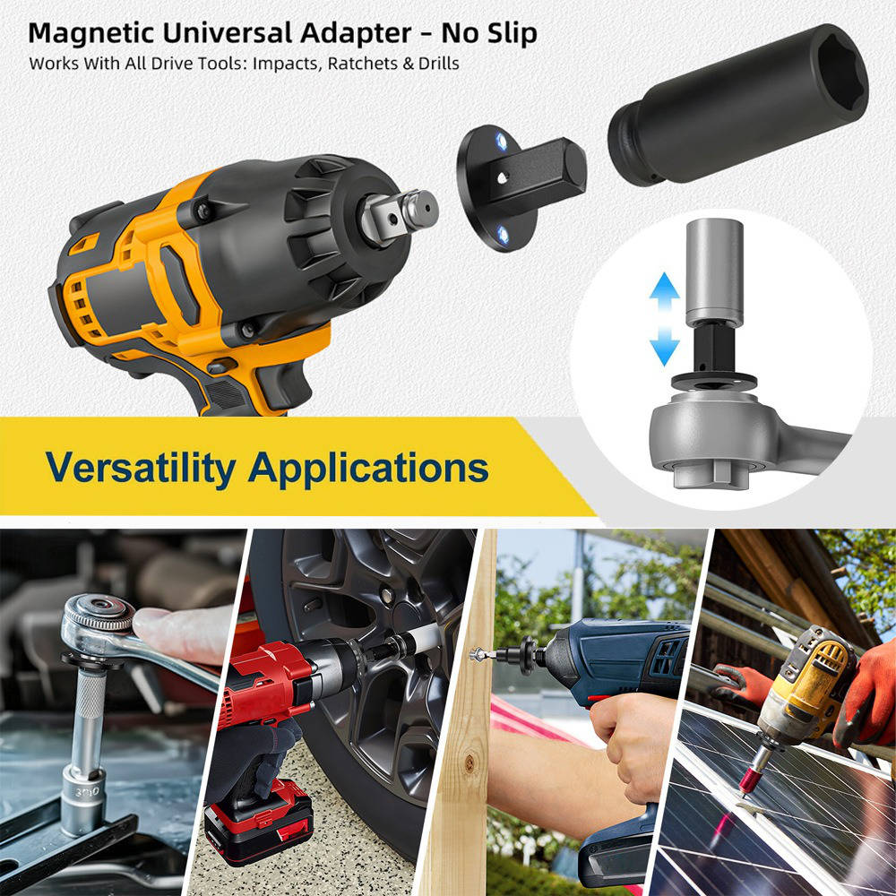 4 Piece Impact Socket Adapter Set, Low Profile Stubby Drive Ratchet Adapters, 0.25 to 1 inch for Tight Spaces