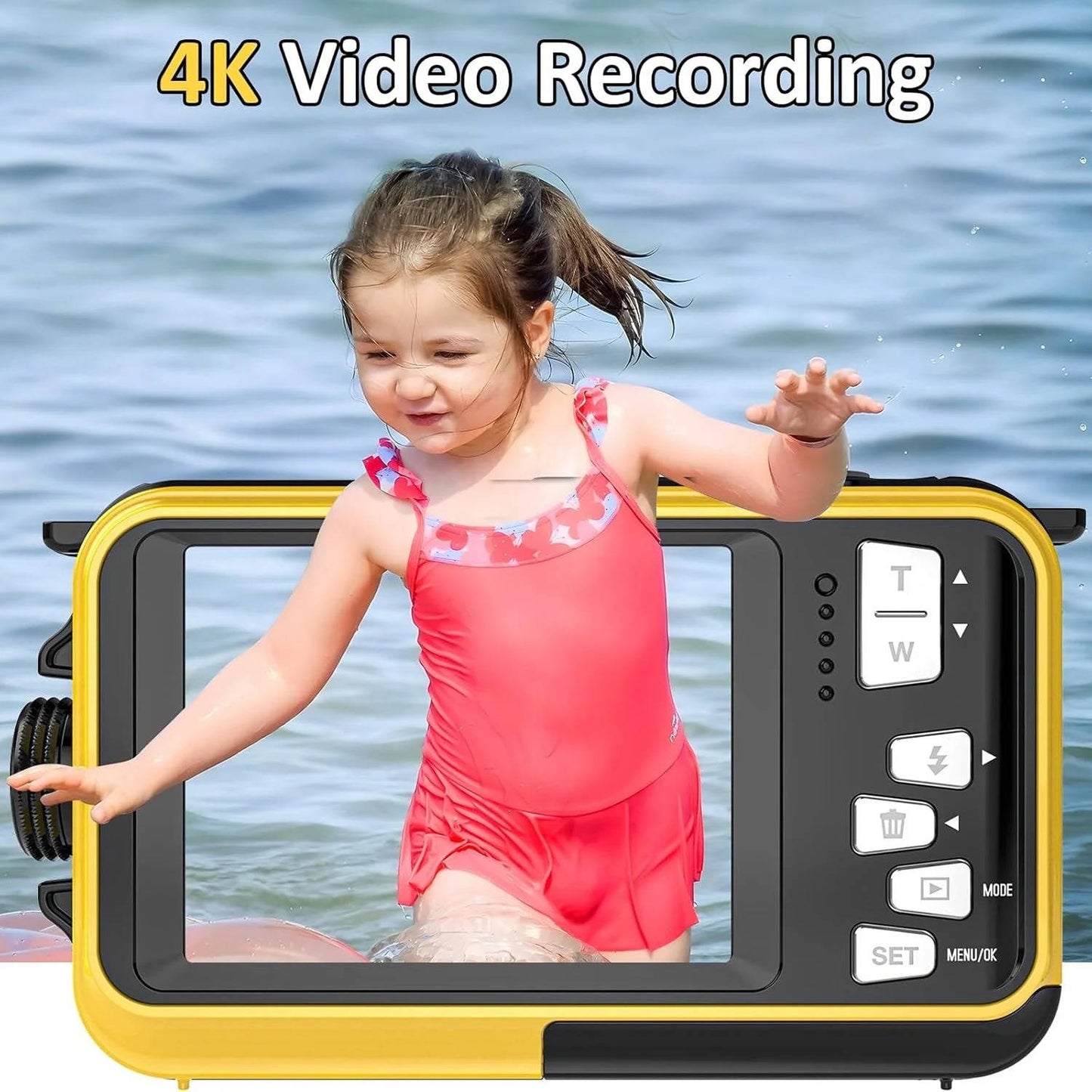 4K 64MP Underwater Digital Camera, Waterproof Camera for Swimming, Snorkeling and Diving