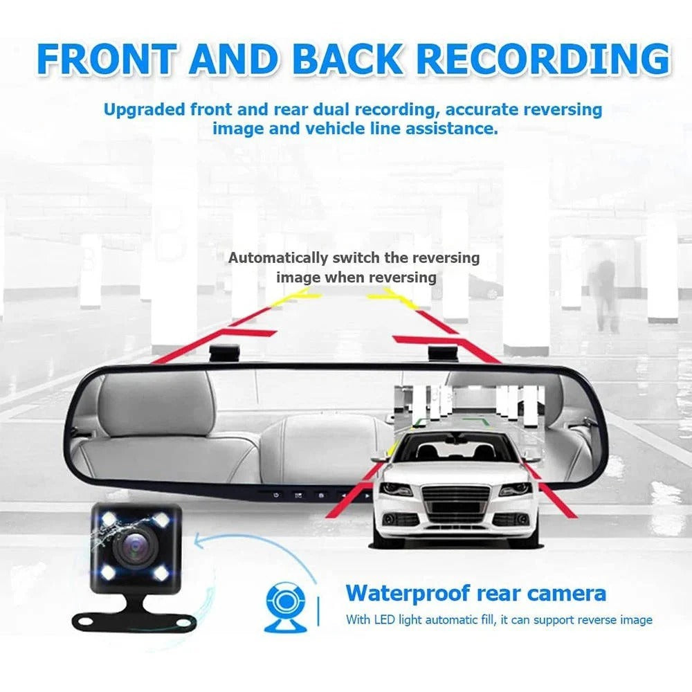 Mirror Dash Cam 1080P HD DVR, Dual Camera Car Front and Rear Video Recorder