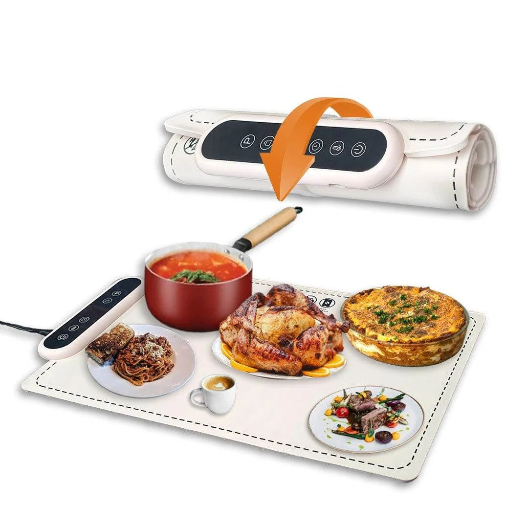 Electric Food Warmer Mat, 6 Temperature Settings, 24 Hour Timer, Countertop Heating Pad for Meals and Dishes