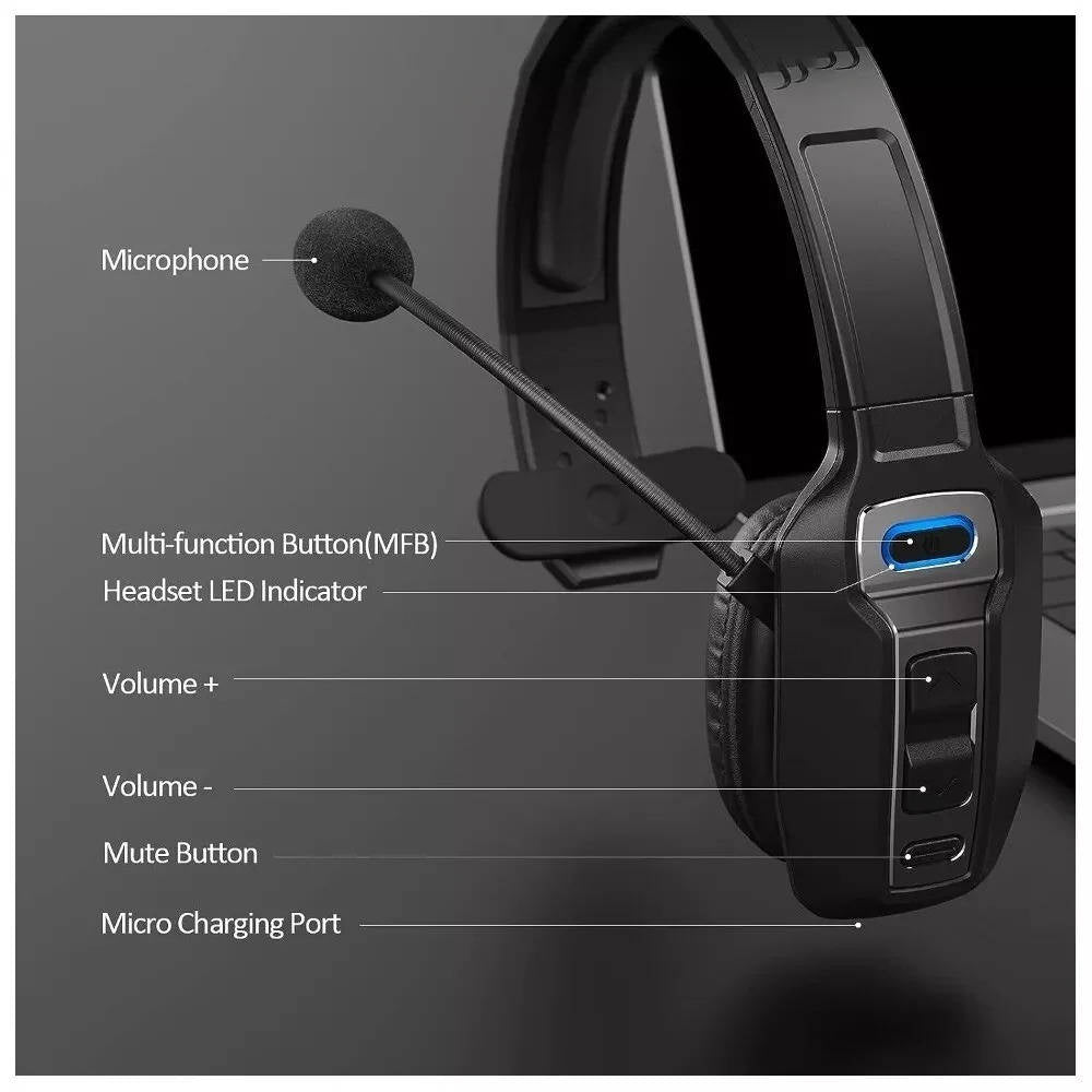 Trucker Headset, Noise Cancelling Bluetooth Wireless Headset with Microphone for Truck Drivers
