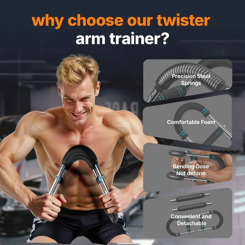 Adjustable Power Twister Bar, Portable Spring Resistance, Upper Body Strength Trainer for Chest, Shoulders and Arms