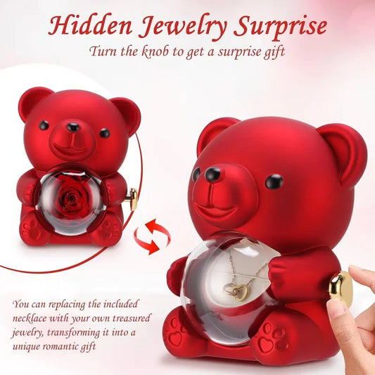 Eternal Forever cute rose bear with romantic heart necklace, best gift for girlfriend, wife, Mothers Day, Christmas, anniversary